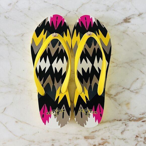 COACH Alessa Yellow Hawk Feather Rubber Navajo Thin Flip-Flop - US 11 - Picture 6 of 9